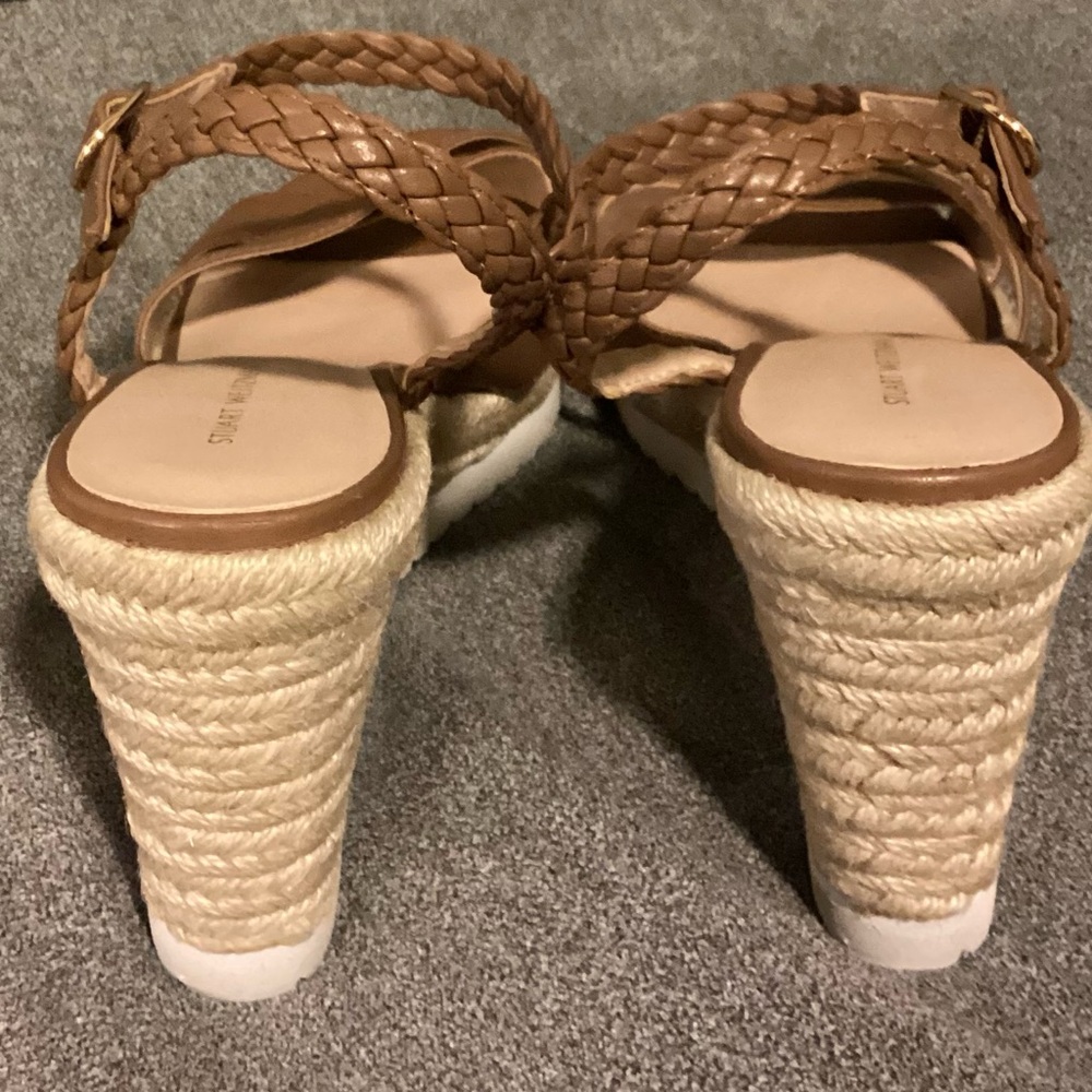 New Stuart Weitzman Mykonos Leather Espadrille Wedge Sandals Camel/Brown Size 10 - Picture 5 of 8
